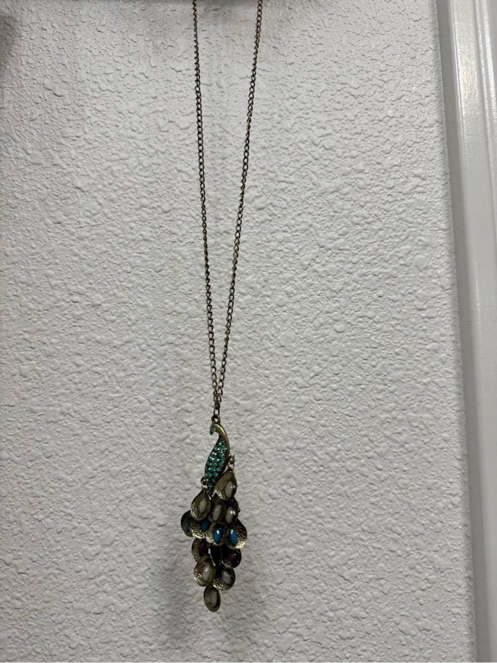 Long Peacock Pendant Necklace in Teal and Multicolor - Women Jewelry